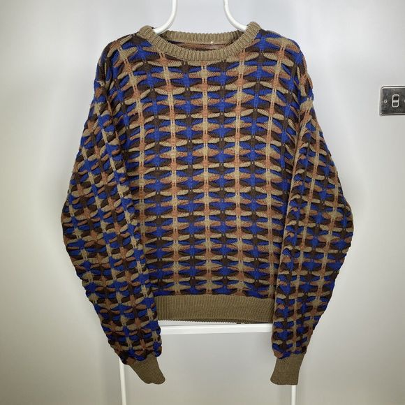 Other - Vintage Coogi Style 3D Knit Grandad Crewneck Jumper 90s Wool Italy Macaroni L